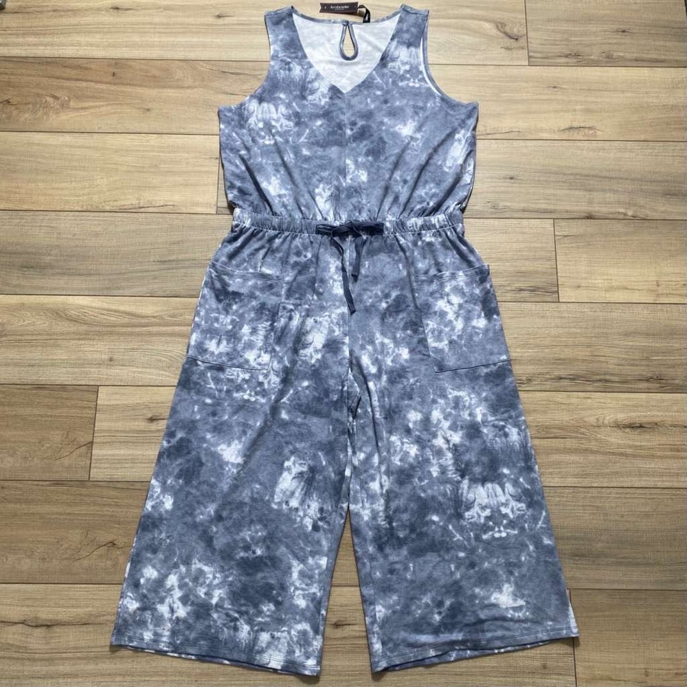 Ambrielle Sleepwear Womens Tie Dye French Terry Jumpsuit XL Blueish Gray